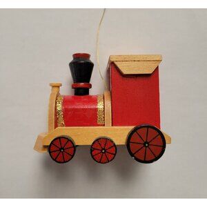 KURT ADLER 1990 Red Vintage Choo Choo Train w Bell Wood Christmas Ornament